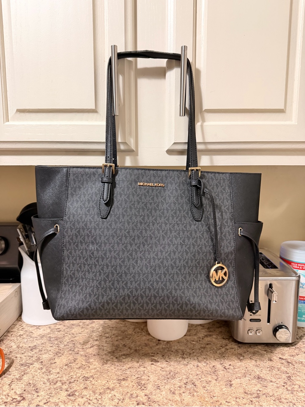 Michael Kors Black and Gold Signature MK Tote